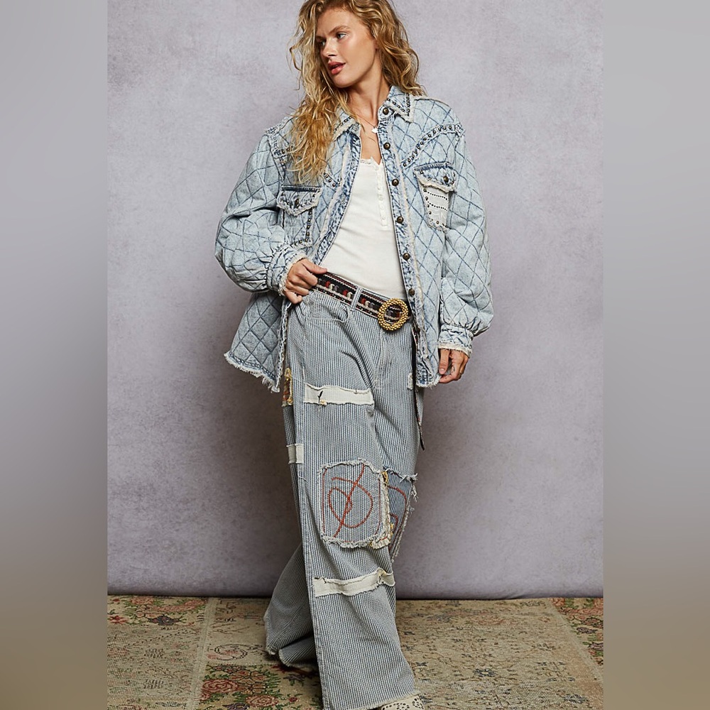 POL Light Blue Quilted Jean Jacket with Studs NWOT - Picture 2 of 4
